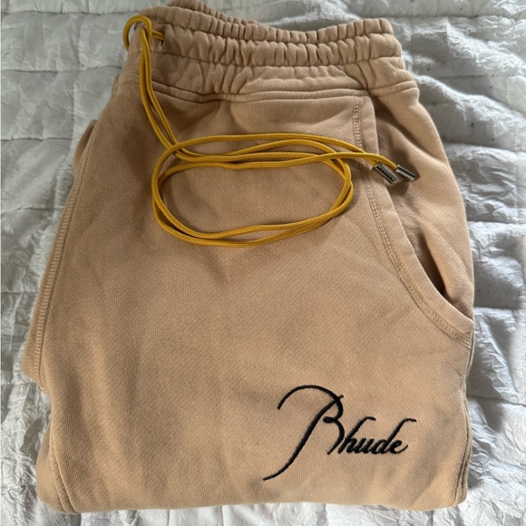 Rhude Beige Sweatpants with Yellow Cord